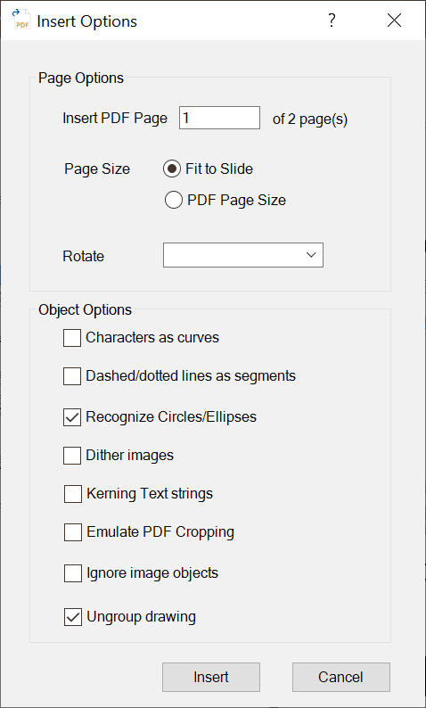 Insert PDF in PowerPoint options