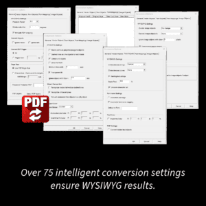 pdf fly has over 75 intelligent pdf conversion settings.