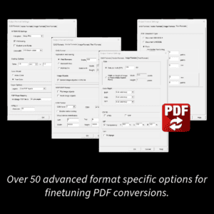 pdf fly has over 50 advanced format specific options for finetuning pdf conversions.